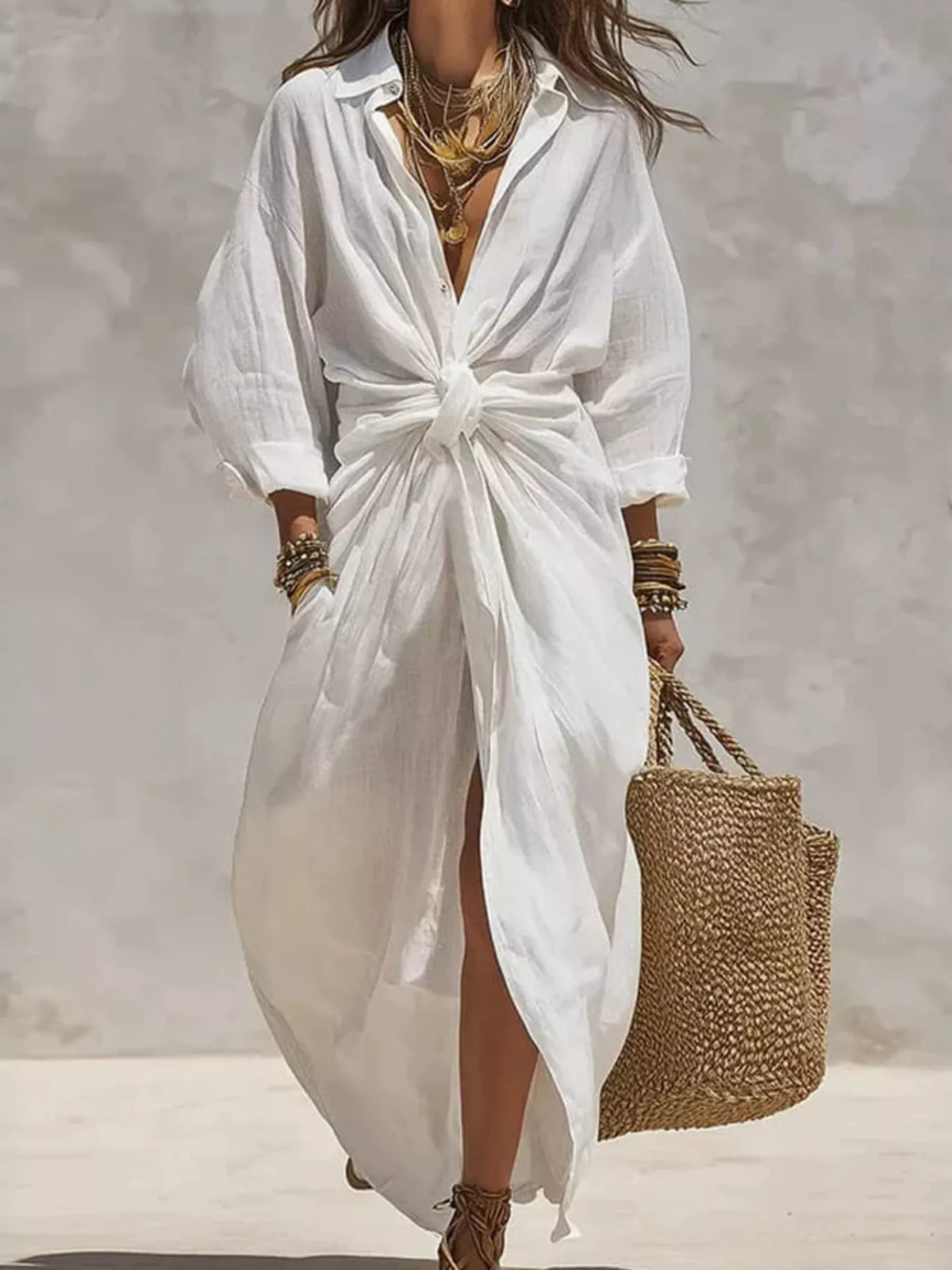 Front-tie Maxi Shirt Dress