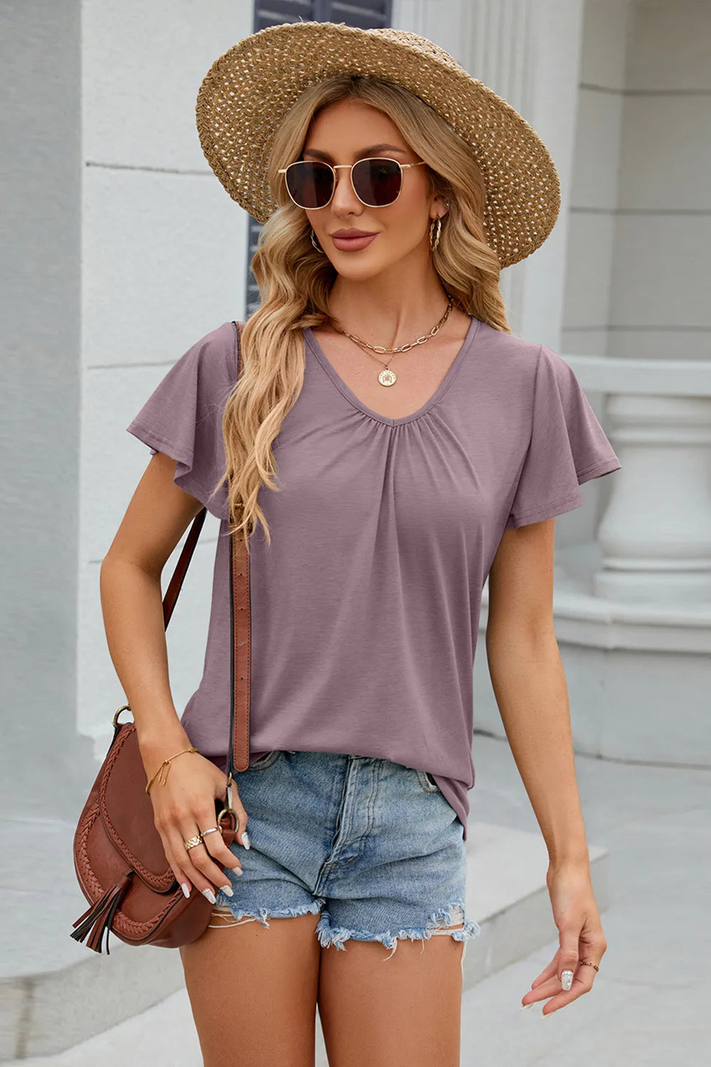V-neck Short Sleeve T-shirt (32)