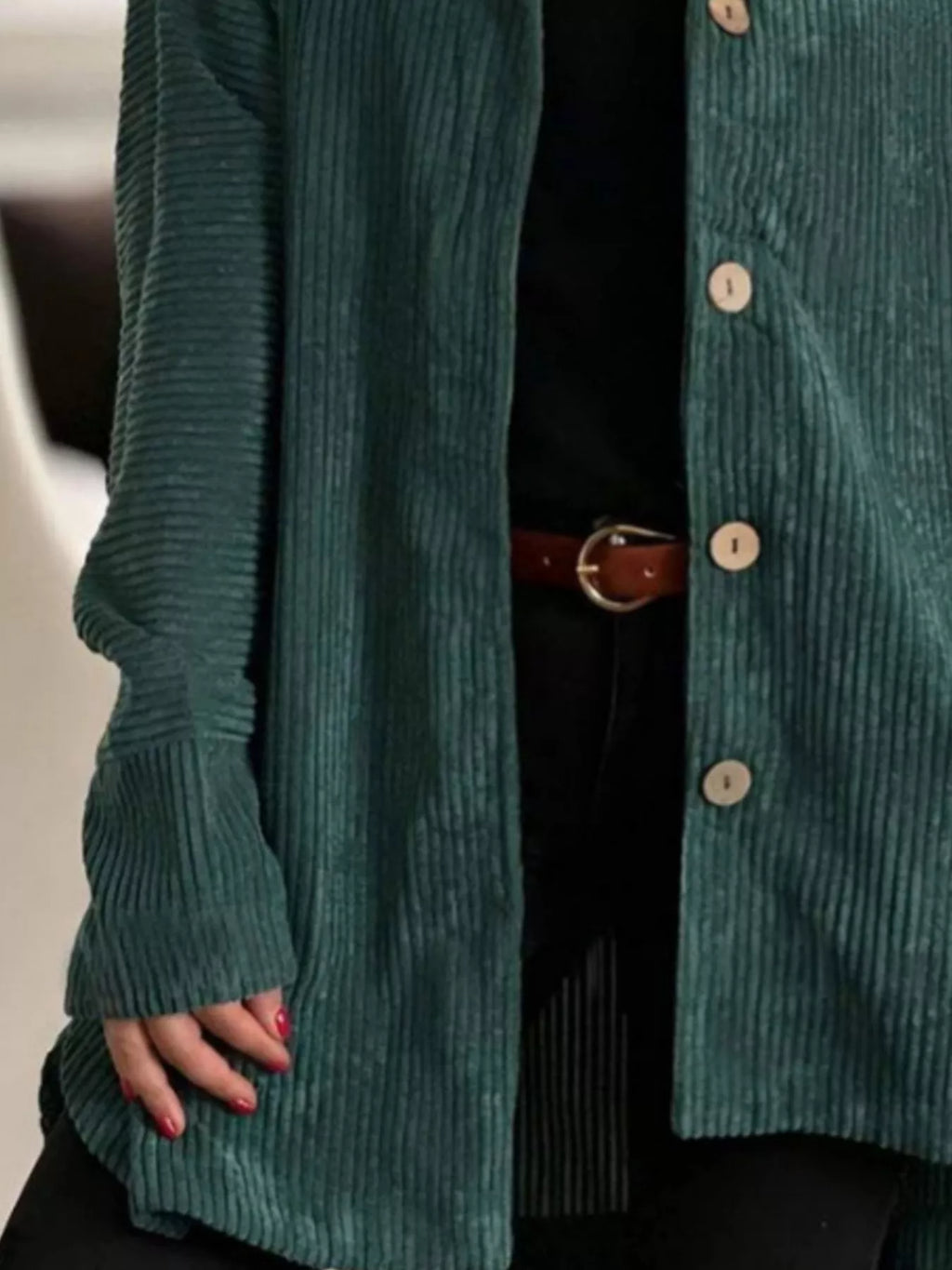 Full Size Corduroy Button Up Hooded Jacket Plus (3)