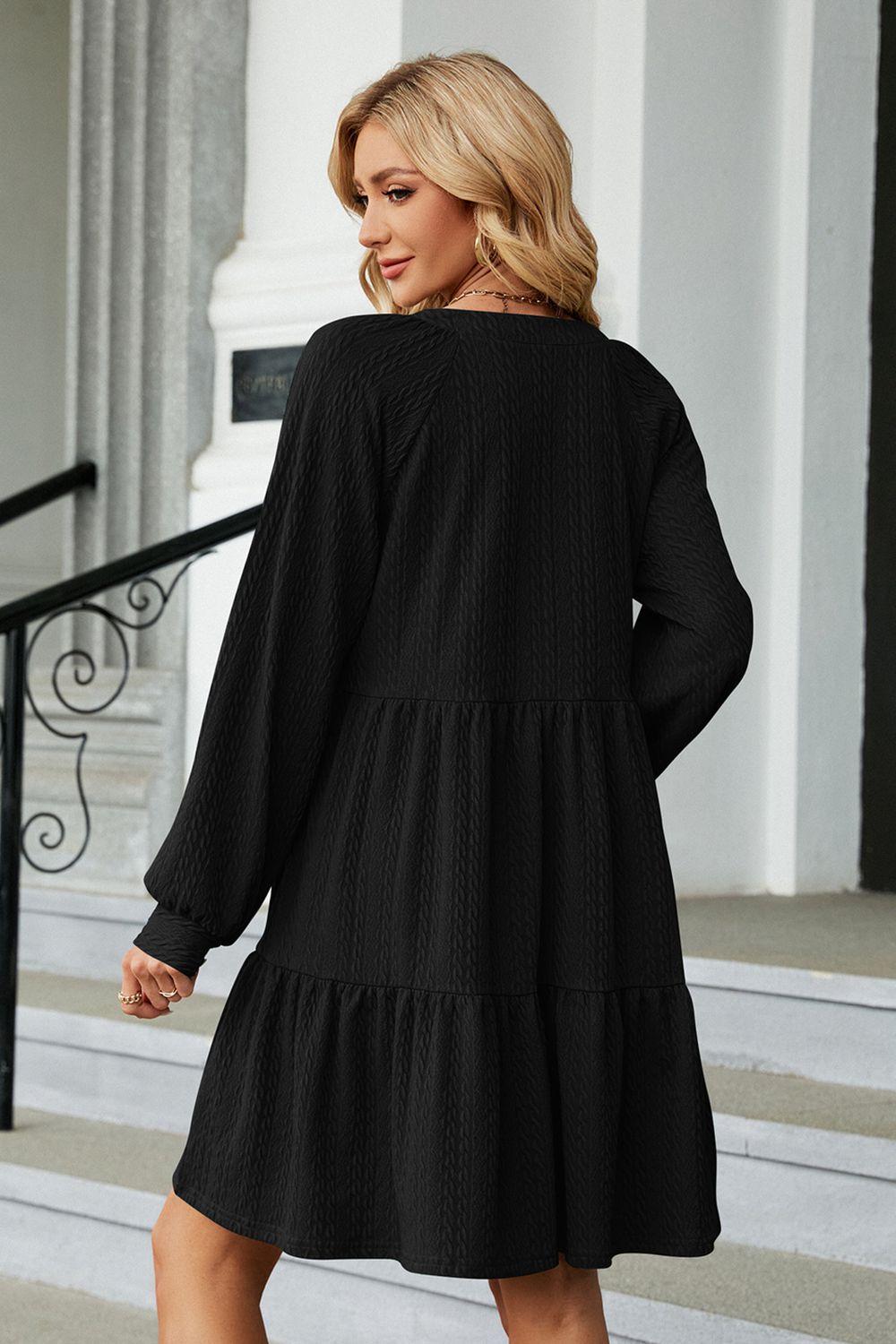 Notched Neck Long Sleeve Mini Dress (15)