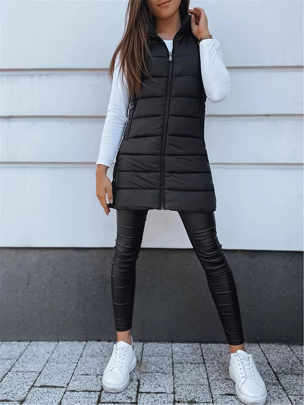 Zip Up Longline Hooded Puffer Vest Coat (12)