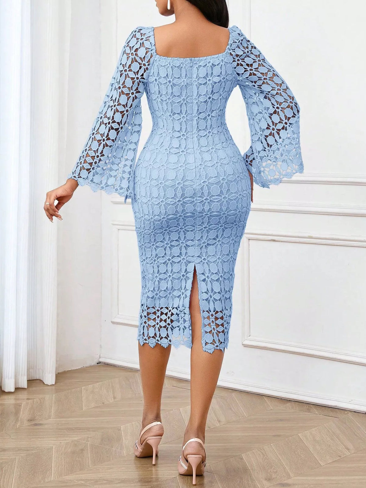 Lace Square Neck Midi Dress (5)