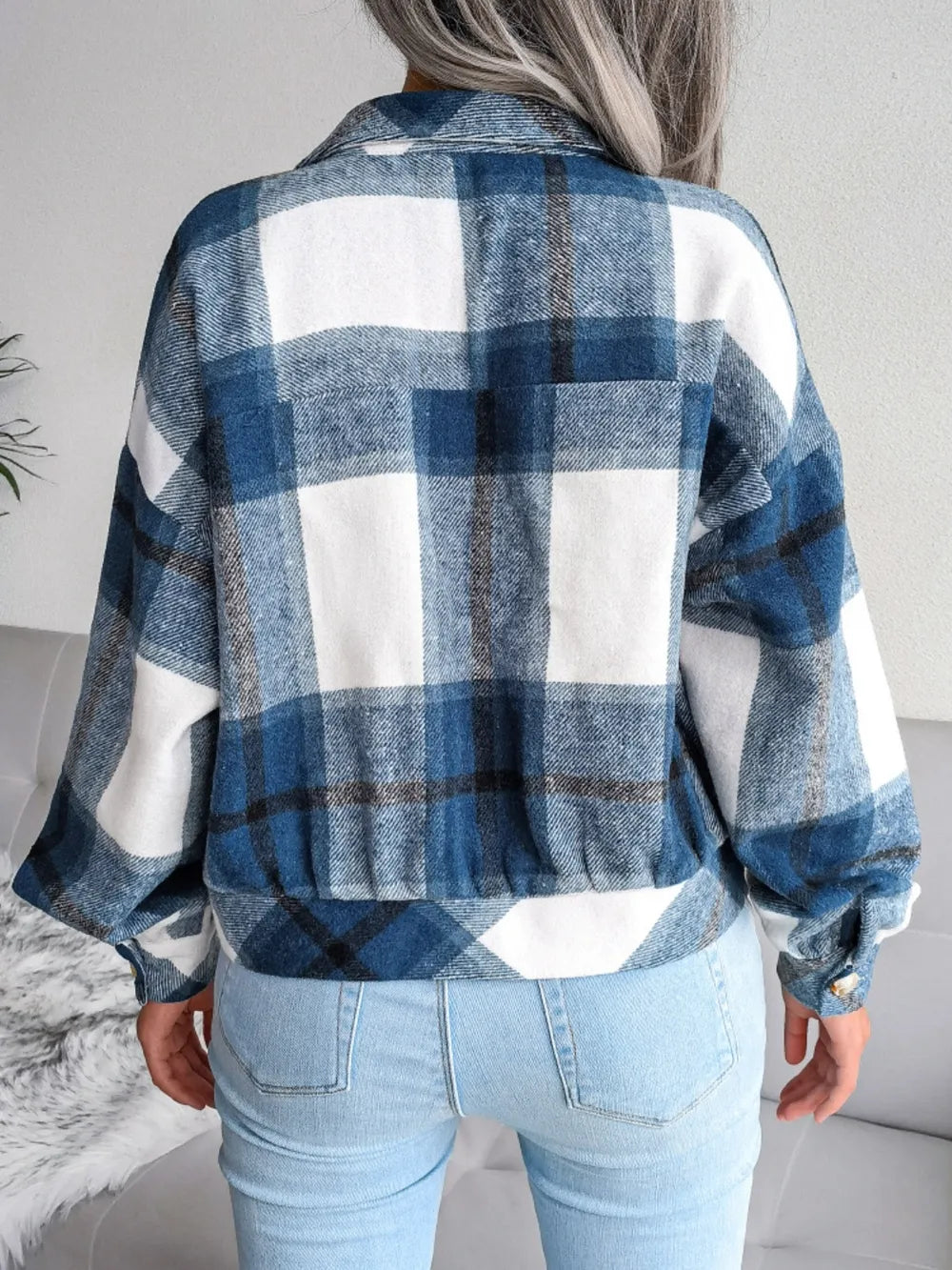 Plaid Collared Neck Long Sleeve Jacket (25)