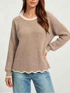 Contrast Trim Scalloped Hem Ribbed Knit Sweater (10)