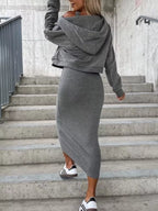 Solid Color Tank Dress V-neck Hoodie Set (13)