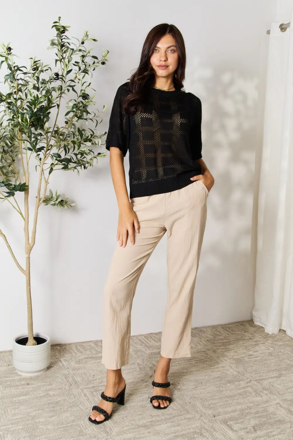 Ribbed Trim Round Neck Knit Top (32)