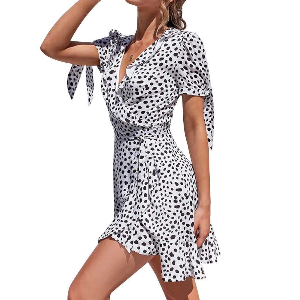 V-neck Short Sleeve Printed Skirt Dress photo 9