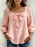 Full Size Bow Front Square Neck Blouse Plus