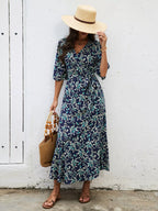 Slit Printed Surplice Midi Dress (5)