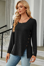 Slit Decorative Button Square Neck T-shirt (6)