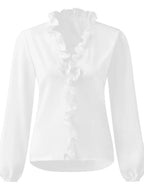 Ruffled V-neck Long Sleeve Blouse (14)