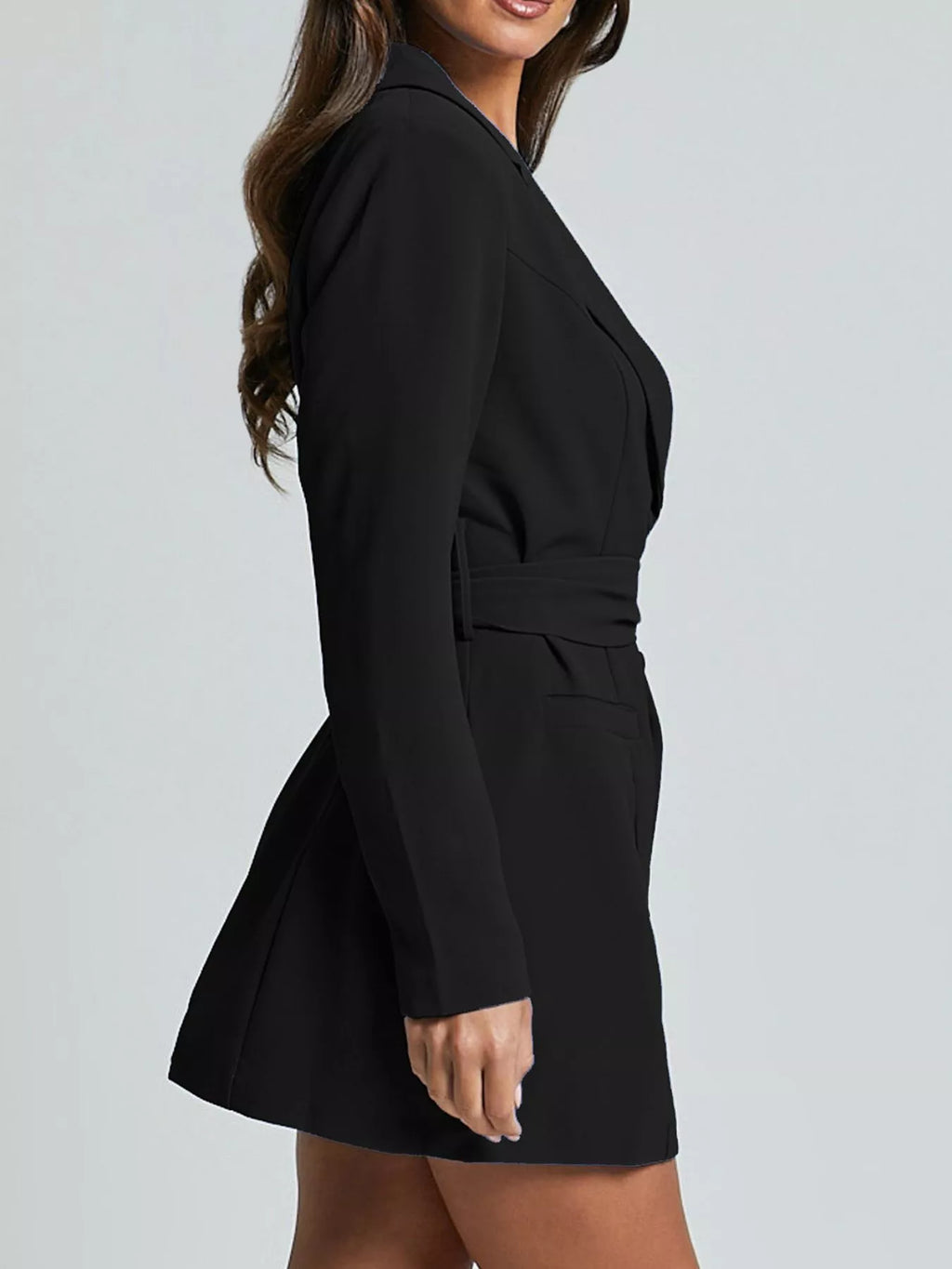 Lapel Collar Tie Waist Blazer (3)