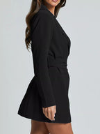 Lapel Collar Tie Waist Blazer (3)