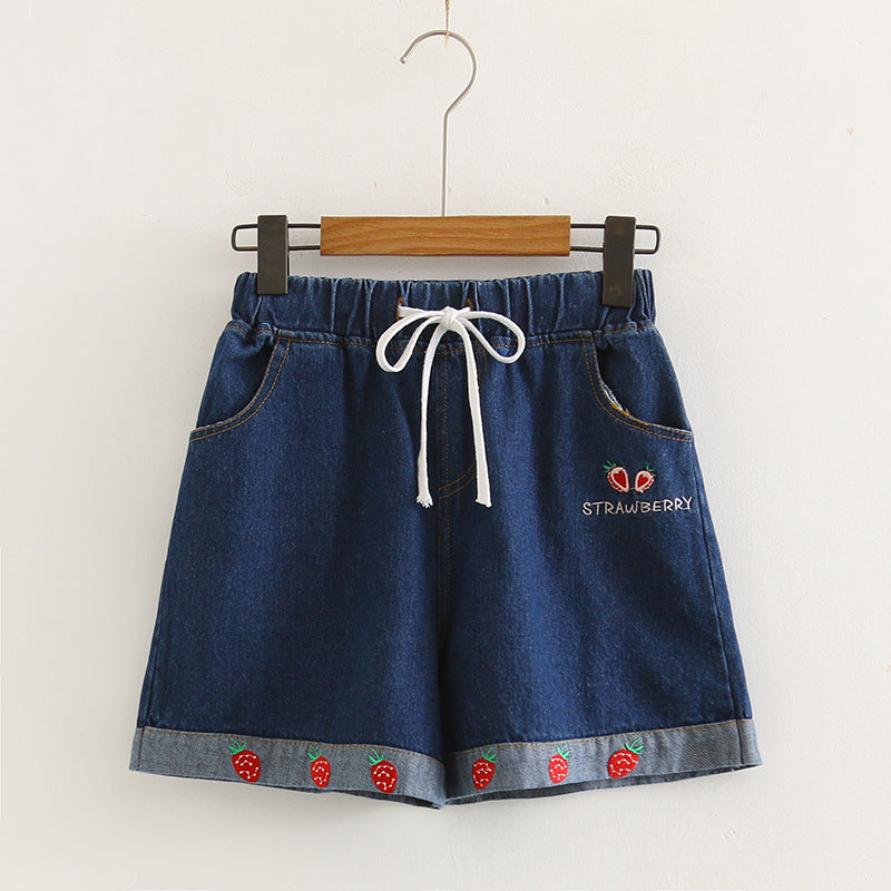 Strawberry Loose Wide-leg Jeans variant CJNSXZDK02347-Dark Blue-S|CJNSXZDK02347-Dark Blue-L|CJNSXZDK02347-Dark Blue-M