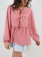 Tied Round Neck Long Sleeve Blouse (10)