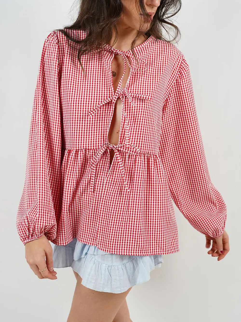 Tied Round Neck Long Sleeve Blouse (10)