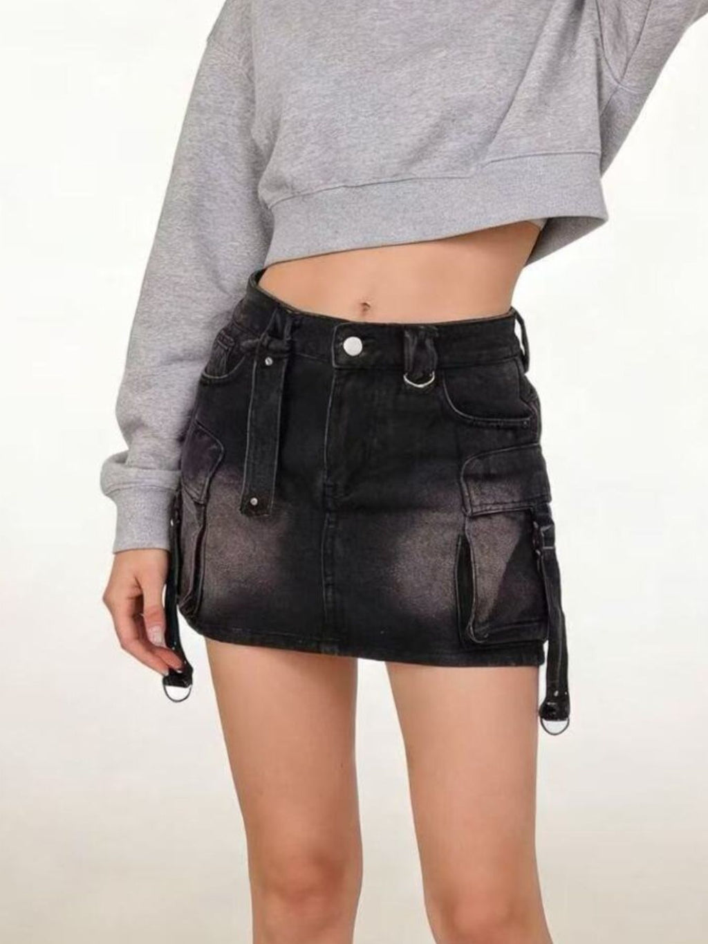 Washed Cargo Denim Skirt (9)