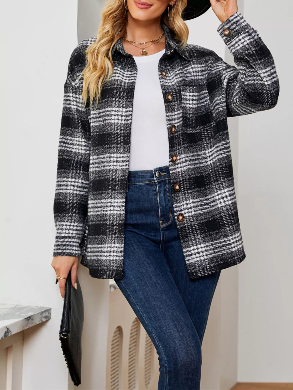 Plaid Button Up Long Sleeve Shacket (14)