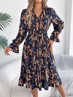 Floral Print Ruffle Hem Flounce Sleeve A-line Dress (3)