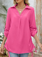 Drawstring Johnny Collared Three-quarter Sleeve Top (4)