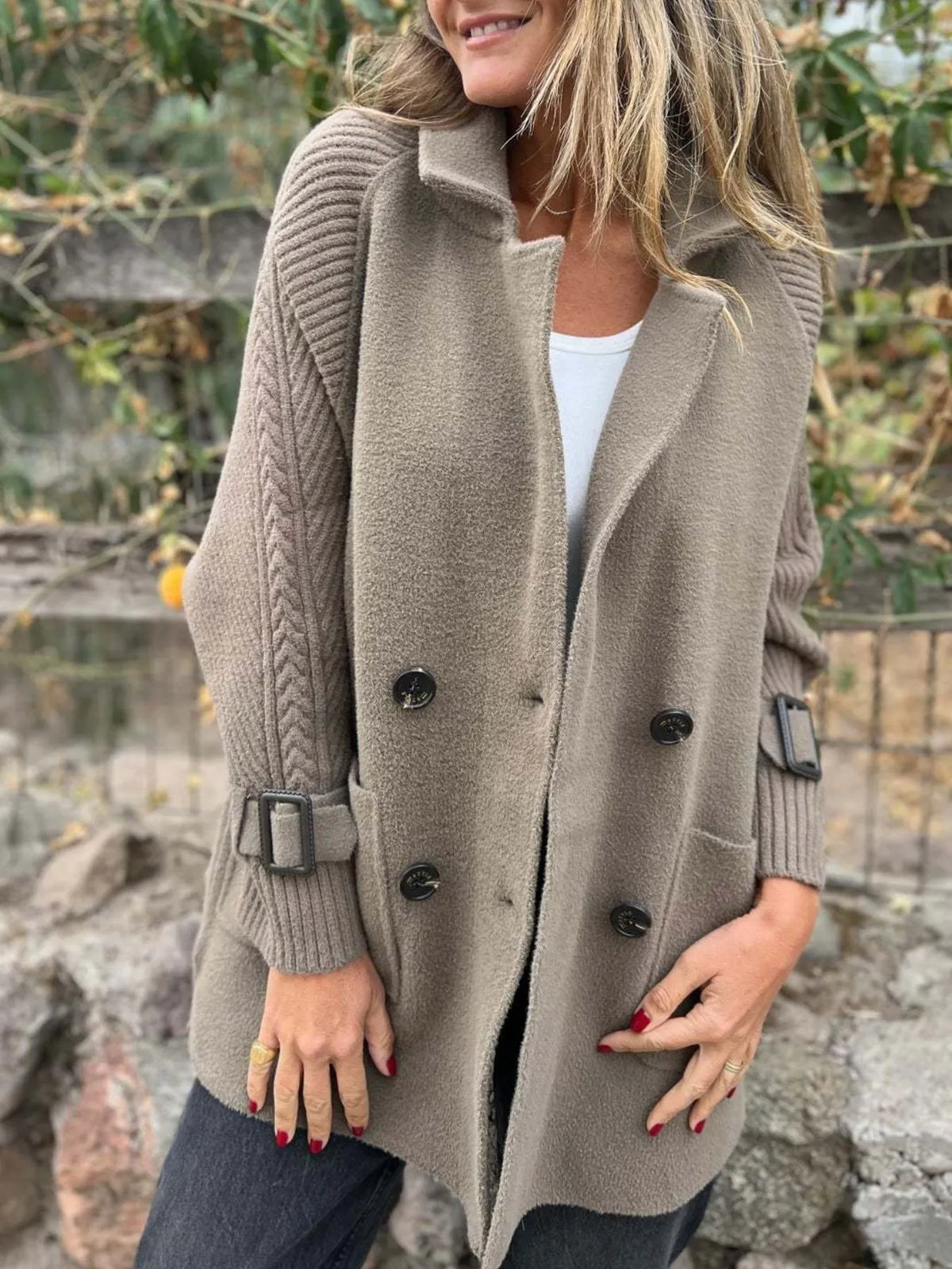 Full Size Texture Knit Longline Coat Plus