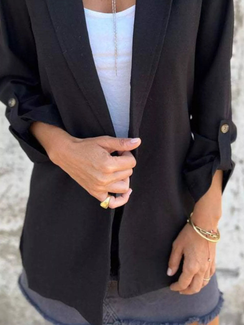 Full Size Lapel Collar Long Sleeve Blazer Plus (6)