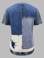 Denim Patchwork Short Sleeve Blouse (12)