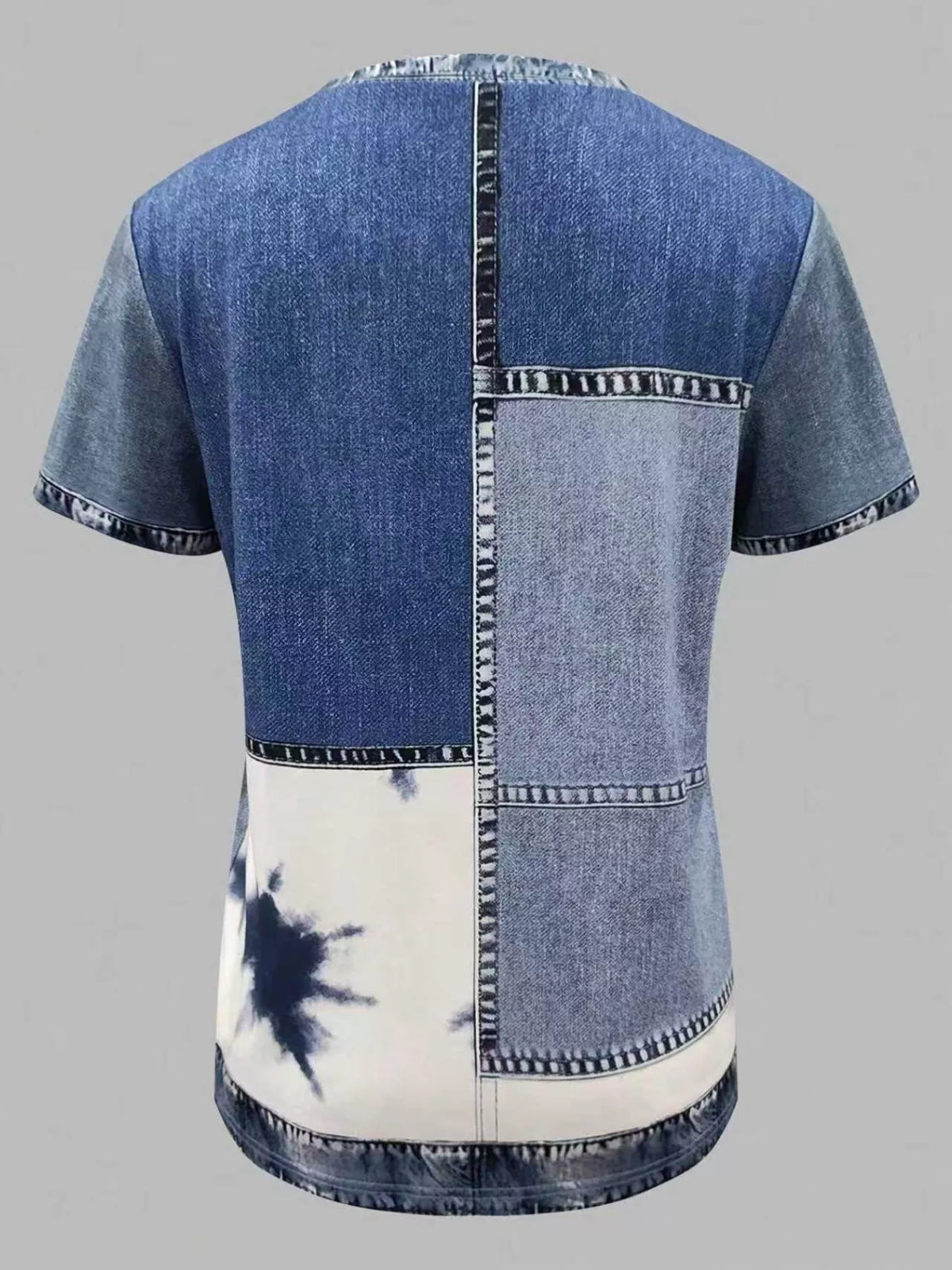 Denim Patchwork Short Sleeve Blouse (12)