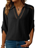 Johnny Collar Roll-up Sleeve Blouse (21)