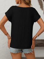 Eyelet Round Neck Short Sleeve Top (21)