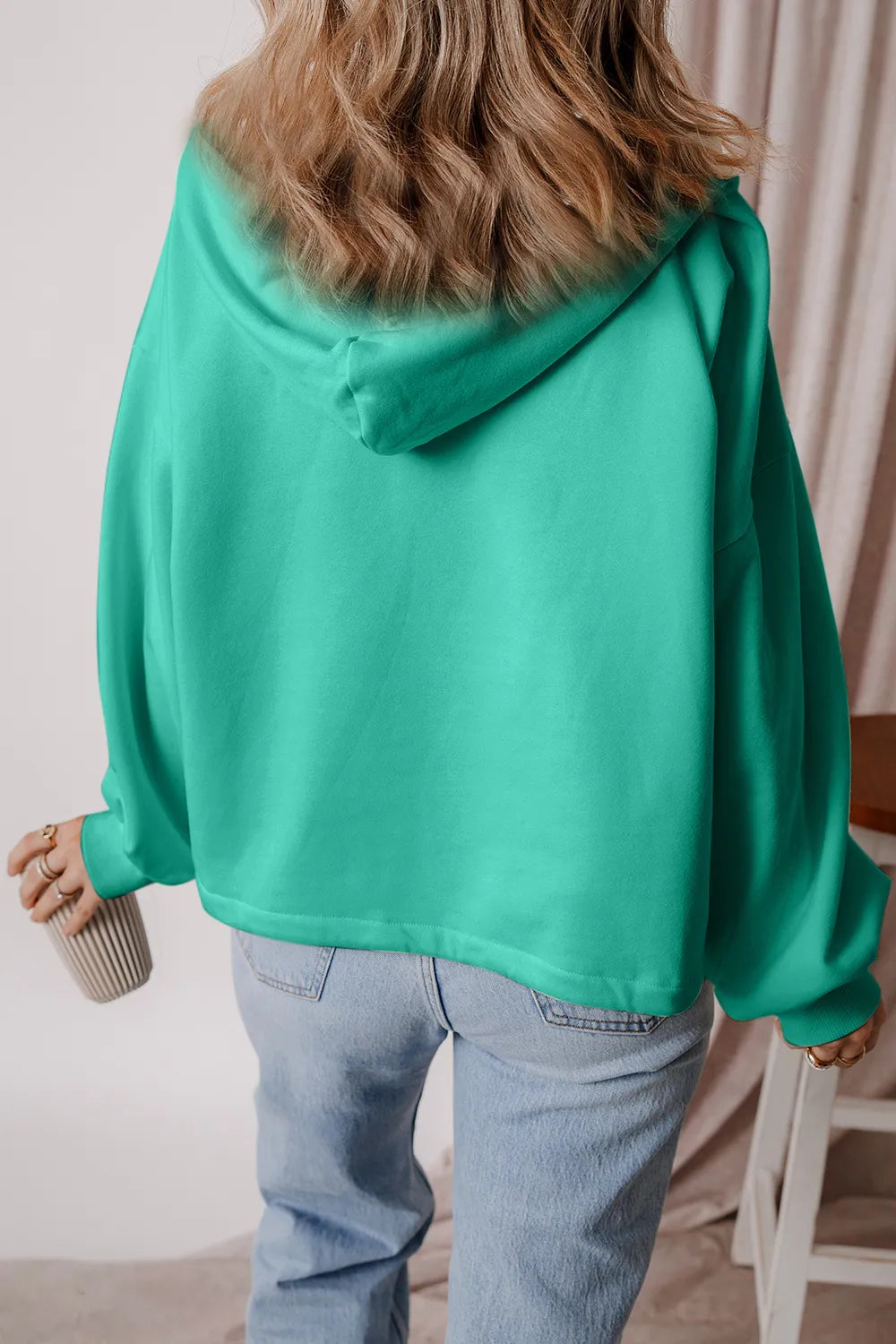 Pocketed Half Zip Dropped Shoulder Hoodie (21)