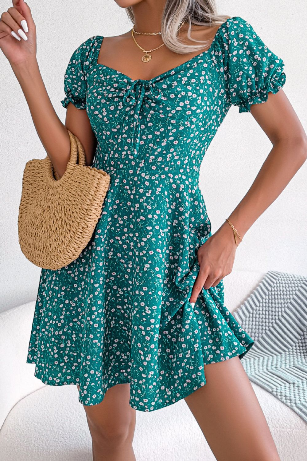 Ditsy Floral Drawstring A-line Dress (7)