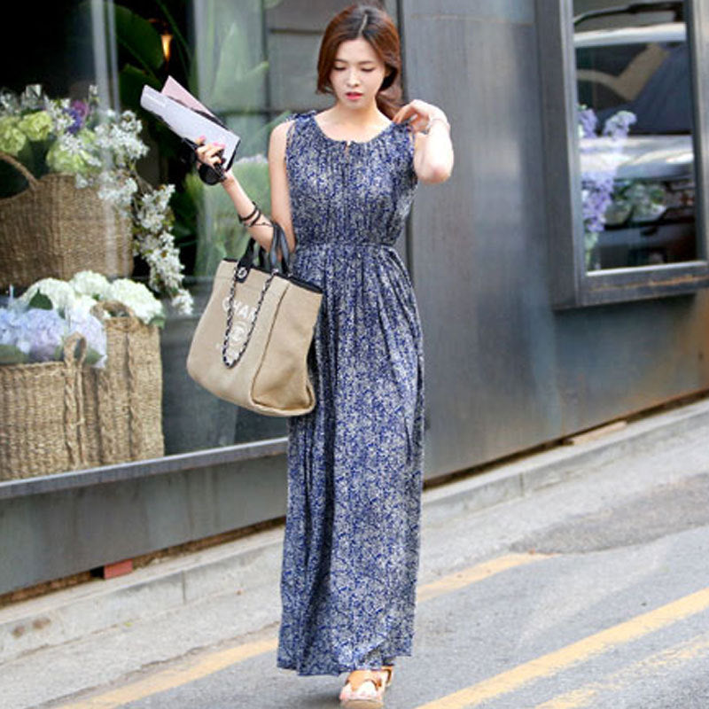 Sleeveless Floral Dress Maxi variant CJNSSYLY01112-blue-S|CJNSSYLY01112-blue-L|CJNSSYLY01112-blue-M|CJNSSYLY01112-blue-2XL|CJNSSYLY01112-blue-XL