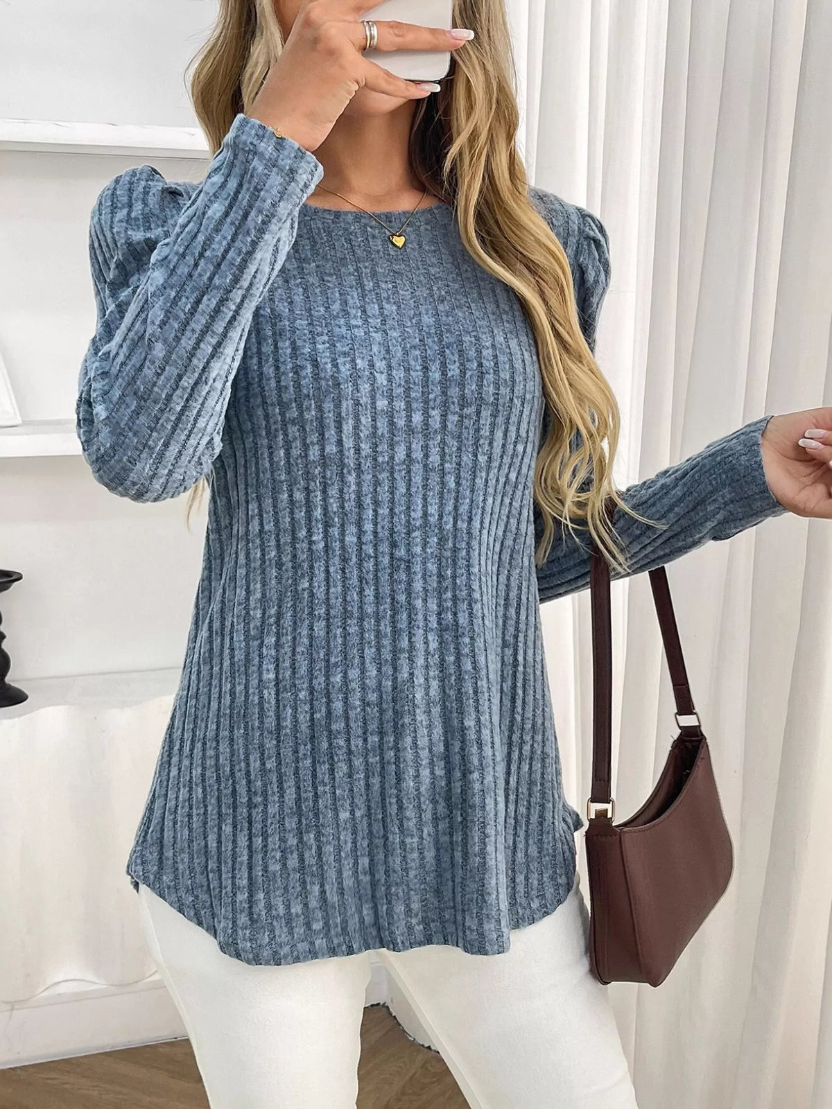 Round Neck Puff Sleeve T-shirt (2)