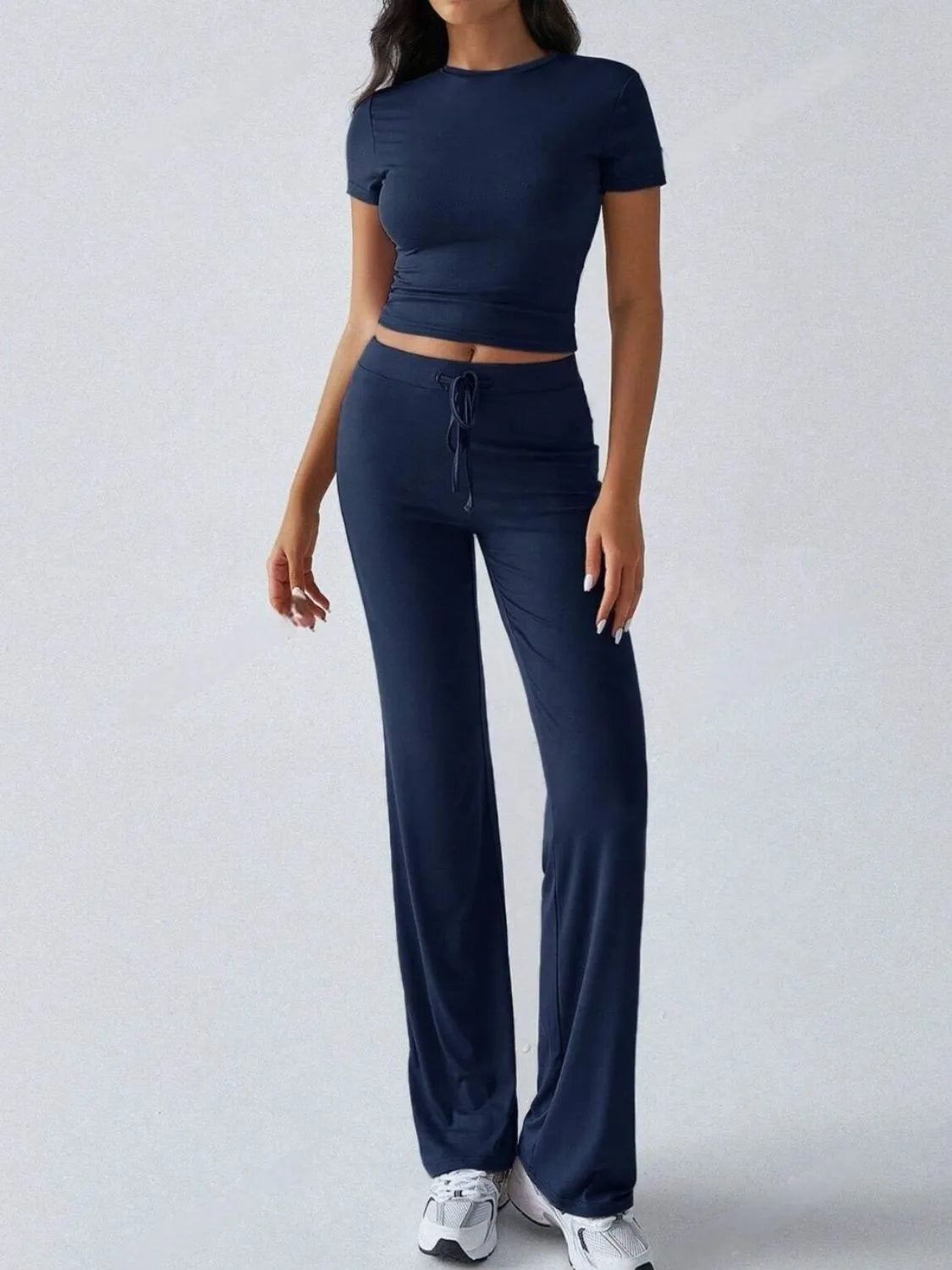 Round Neck Short Sleeve Top Pants Set (9)