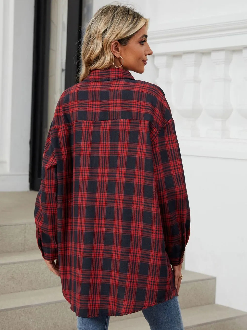 Plaid Collared Neck Long Sleeve Shirt (24)