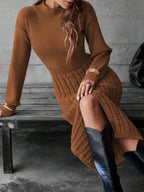 Full Size Mock Neck Cable Knit Sweater Dress Front Slit Plus (2)