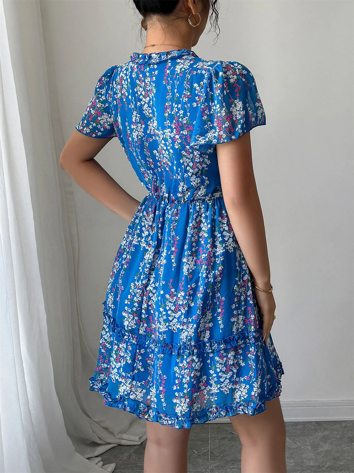 Floral Wrap Dress Flutter Sleeves (5)