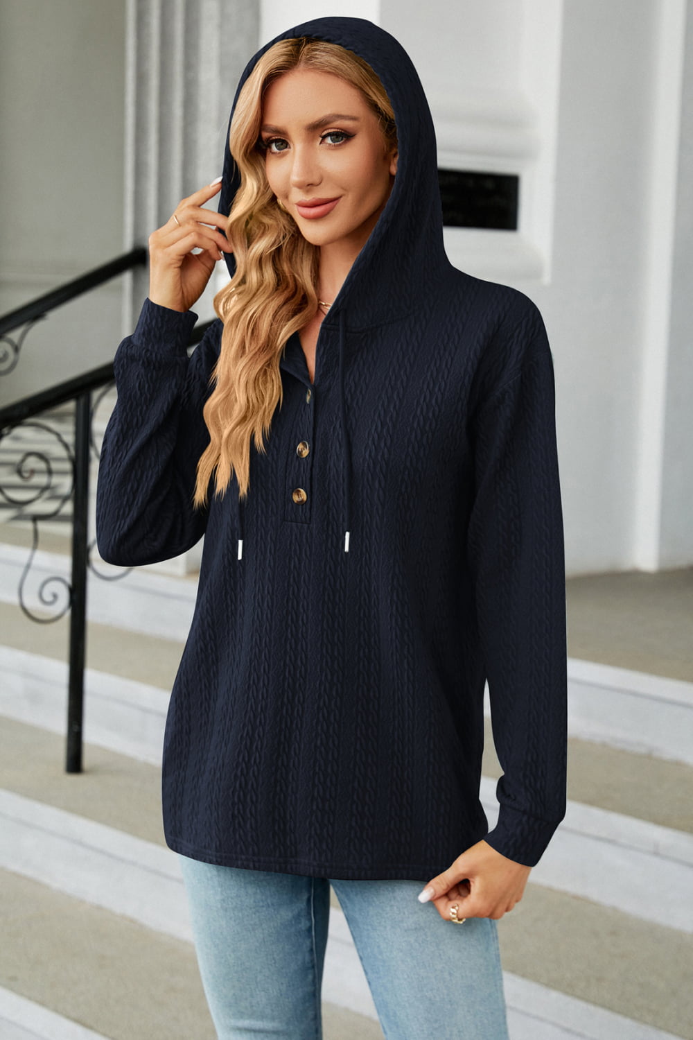 Cable-knit Long Sleeve Hoodie (5)