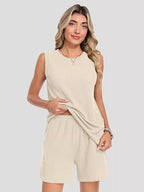 Casual Ribbed Knit Sleeveless Top Shorts Set (8)