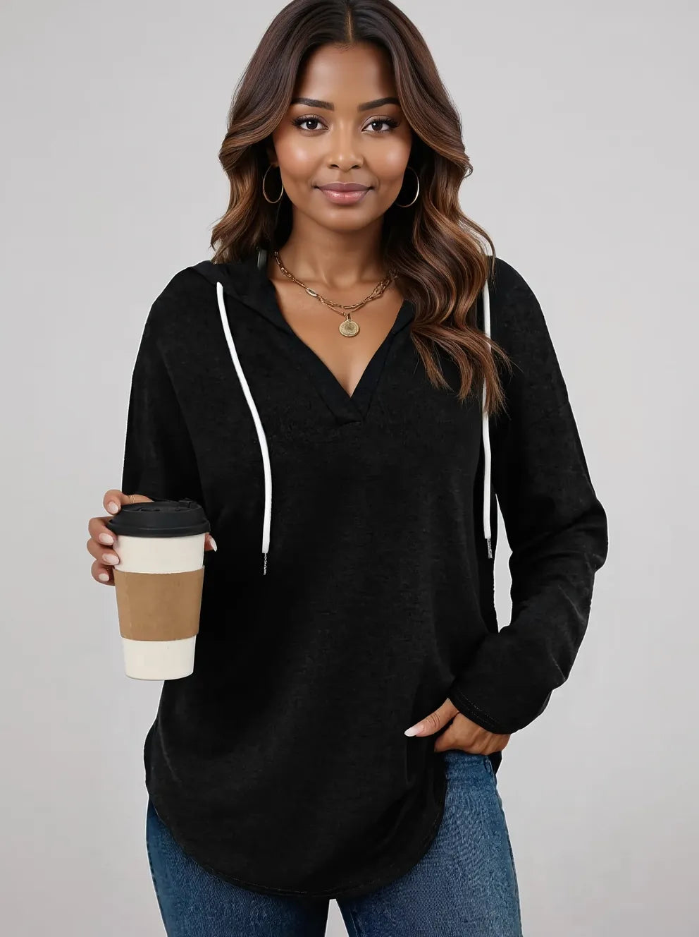 Full Size Drawstring Long Sleeve Hoodie Plus (2)
