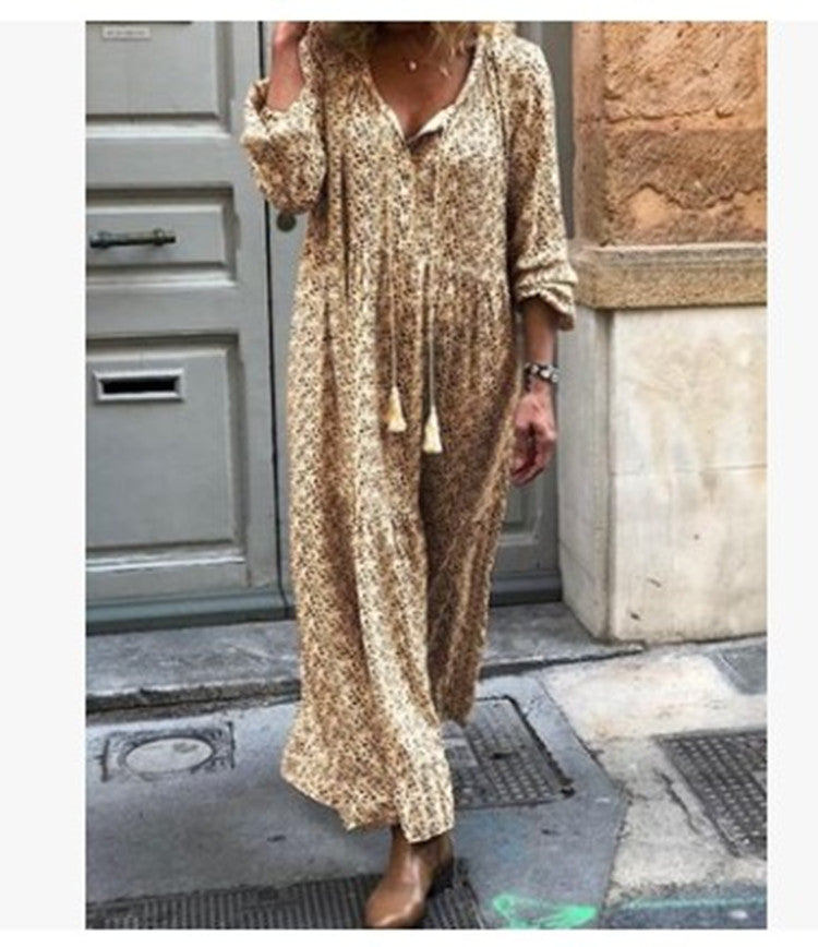 V-neck Print Maxi Dress variant CJNSSYLY06789-Yellow-XXL|CJNSSYLY06789-Yellow-M|CJNSSYLY06789-Yellow-4XL|CJNSSYLY06789-Yellow-3XL|CJNSSYLY06789-Yellow-5XL|CJNSSYLY06789-Yellow-XL|CJNSSYLY06789-Yellow-S|CJNSSYLY06789-Yellow-L