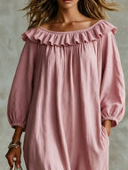 Ruffled Boat Neck Ruched Midi Dress (2)