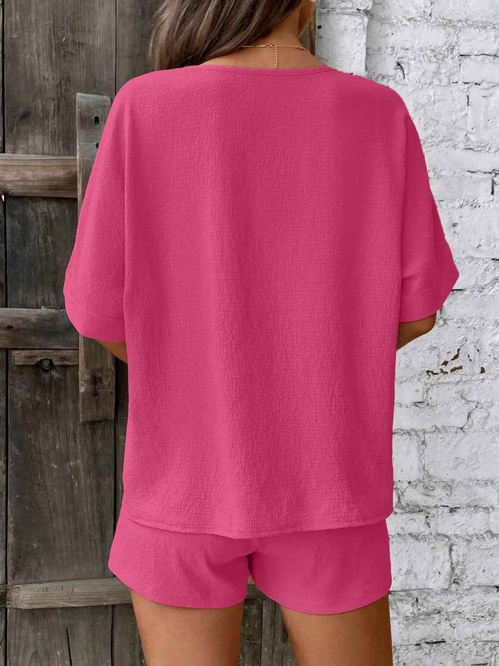 V-neck Half Sleeve Top Shorts Set (20)