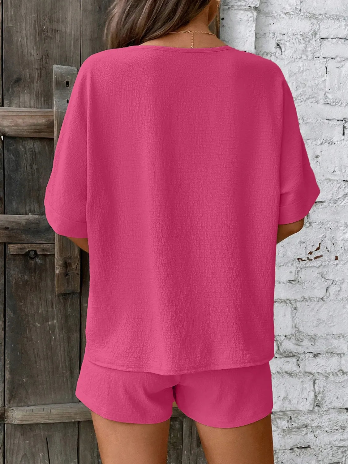V-neck Half Sleeve Top Shorts Set (20)
