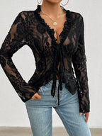 Tie Front Long Sleeve Lace Top (9)