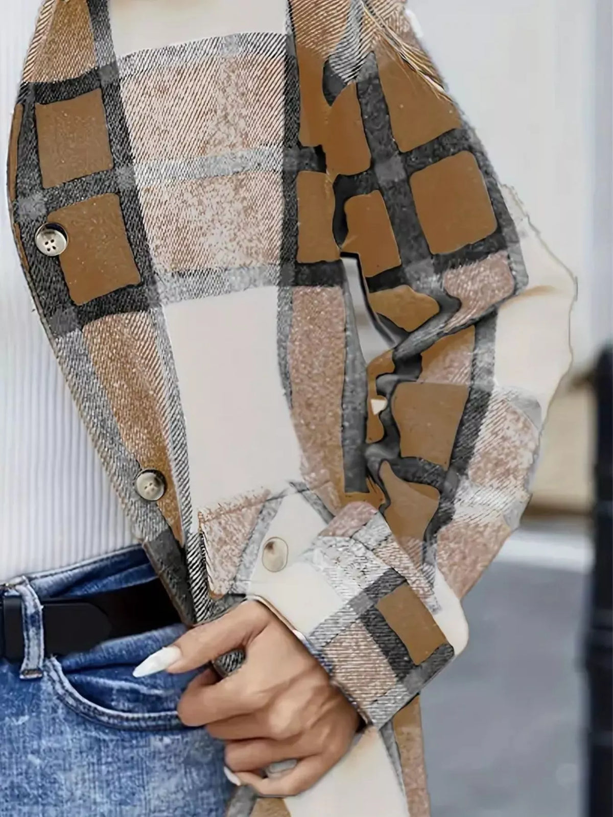 Plaid Button-up Long Sleeve Shacket (14)