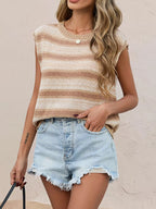 Striped Round Neck Knit Top (7)