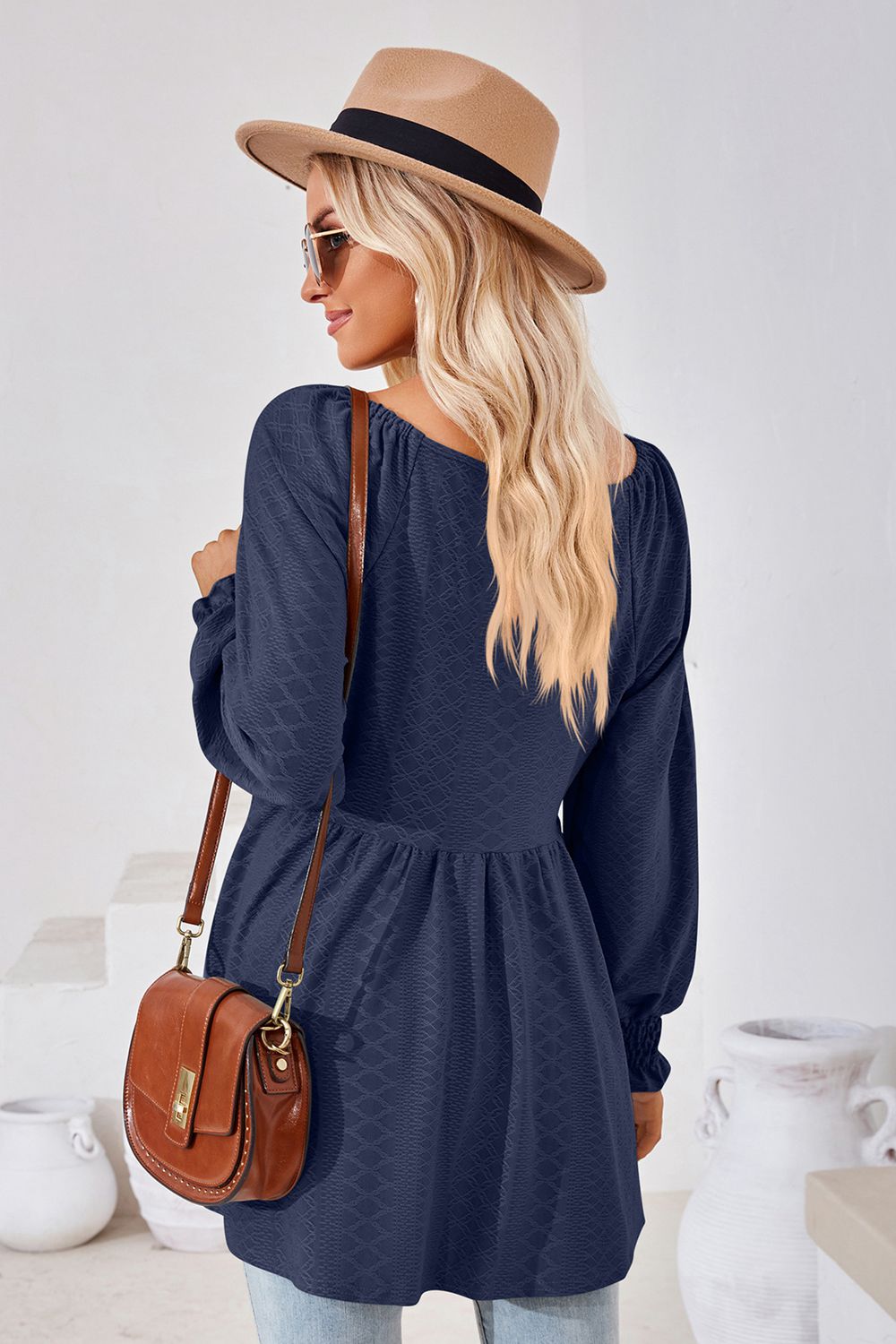 V-neck Lantern Sleeve Blouse (27)