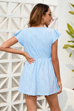 Decorative Button V-neck Cap Sleeve Blouse (10)